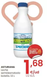 Oferta de Asturiana - Leche Semidesnatada Botella por 1,68€ en Eroski