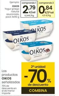 Oferta de OIKOS - Yogur Griego Natural Azucarado por 2,79€ en Eroski