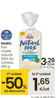 Oferta de Bimbo - Pan Molde Natural 100% Sin Corteza por 3,29€ en Eroski