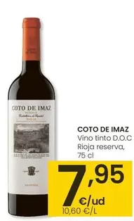 Oferta de Coto De Imaz - Vino Tinto D.O.C Rioja Reserva por 7,95€ en Eroski