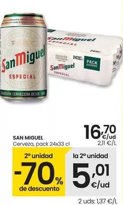 Oferta de San Miguel - Cerveza por 16,7€ en Eroski