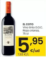 Oferta de El Coto - Vino Tinto D.O.C. Rioja Crianza por 5,95€ en Eroski