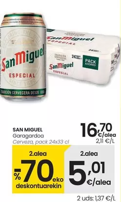 Oferta de San Miguel - Cerveza por 16,7€ en Eroski