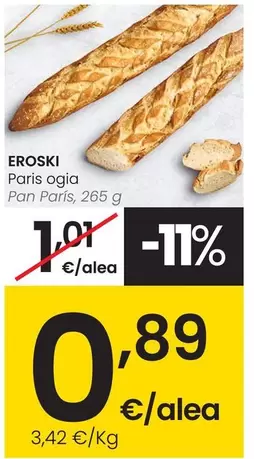 Oferta de Eroski - Pan Paris por 0,89€ en Eroski