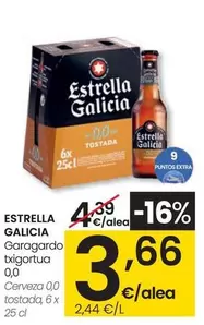 Oferta de Estrella Galicia - Cerveza 0,0 Tostada por 3,66€ en Eroski