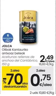 Oferta de Jolca - Aceitunas Rellenas De Anchoa Del Cantábrico por 2,49€ en Eroski