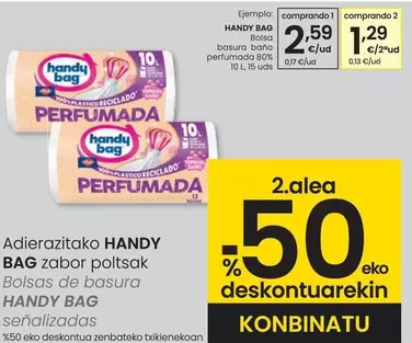 Oferta de Handy Bag - Bolsa Basura Baño Perfumada 80% por 2,59€ en Eroski