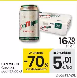 Oferta de San Miguel - Cerveza por 16,7€ en Eroski