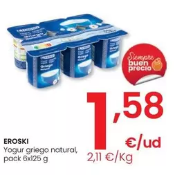 Oferta de Eroski - Yogur Griego Natural por 1,58€ en Eroski