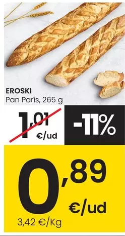 Oferta de Eroski - Pan Paris por 0,89€ en Eroski