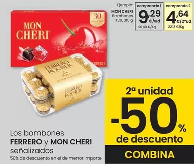 Oferta de Mon Cheri - Bombones T30 por 9,29€ en Eroski