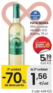 Oferta de Pata Negra - Vino Blanco Verdejo D.O Rueda por 5,19€ en Eroski