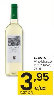 Oferta de El Coto - Vino Blanco D.O.C. Rioja por 3,95€ en Eroski