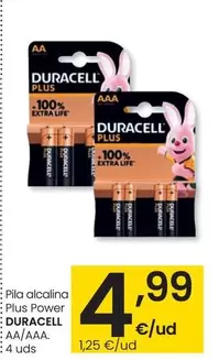 Oferta de Duracell - Pila Alcalina Plus Power AA/AAA por 4,99€ en Eroski