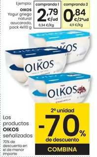 Oferta de OIKOS - Yogur Griego Natural Azucarado por 2,79€ en Eroski