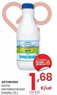 Oferta de Asturiana - Leche Semidesnatada Botella por 1,68€ en Eroski