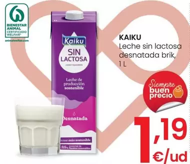 Oferta de Kaiku - Leche Sin Lactosa Desnatada Brik por 1,19€ en Eroski