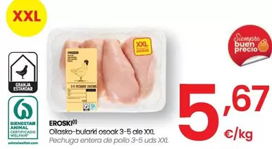 Oferta de Eroski - Pechuga Entera De Pollo por 5,67€ en Eroski