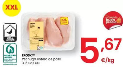 Oferta de Eroski - Pechuga Entera De Pollo por 5,67€ en Eroski