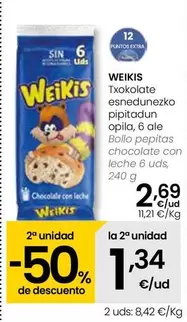 Oferta de Weikis - Bollo Pepitas Chocolate Con Leche por 2,69€ en Eroski