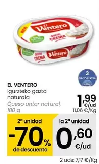 Oferta de El Ventero - Queso Untar Natural por 1,99€ en Eroski