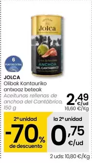 Oferta de Jolca - Aceitunas Rellenas De Anchoa Del Cantábrico por 2,49€ en Eroski