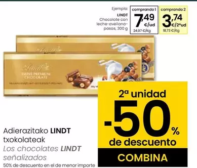 Oferta de Lindt - Chocolate Con Leche-Avellana-Pasas por 7,49€ en Eroski