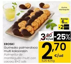 Oferta de Eroski - Palmerita De Mantequilla Multi Con Cacao por 2,7€ en Eroski