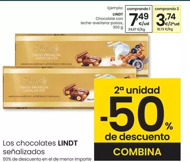 Oferta de Lindt - Chocolate Con Leche-Avellana-Pasas por 7,49€ en Eroski