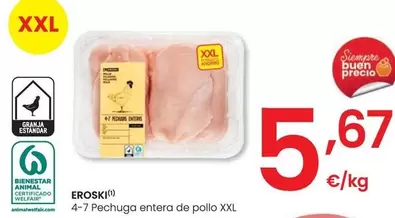 Oferta de Eroski - Pechuga Entera De Pollo XXL por 5,67€ en Eroski