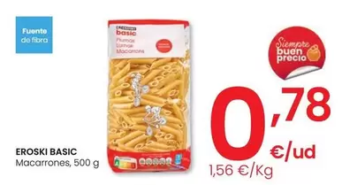 Oferta de Eroski Basic -  Macarrones por 0,78€ en Eroski