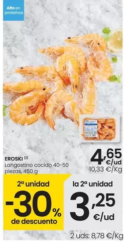 Oferta de Eroski - Langostino Cocido 40-50 Piezas por 4,65€ en Eroski