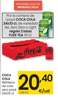 Oferta de Coca-Cola - Refresco De Cola Zero  por 20,4€ en Eroski