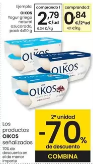 Oferta de OIKOS - Yogur Griego Natural Azucarado por 2,79€ en Eroski