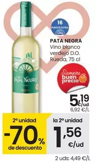 Oferta de Pata Negra - Vino Blanco Verdejo D.O. Rueda por 5,19€ en Eroski