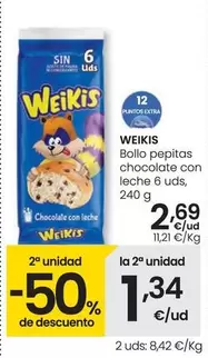 Oferta de Weikis - Bollo Pepitas Chocolate Con Leche por 2,69€ en Eroski