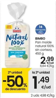 Oferta de Bimbo - Pan Molde Natural 100% Sin Corteza por 2,99€ en Eroski