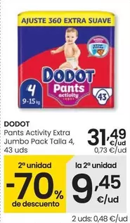 Oferta de Dodot - Pants Activity Extra E Jumbo Pack Talla 4 por 31,49€ en Eroski