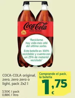 Oferta de Coca-Cola - Original, Zero, Zero O Light por 1,75€ en HiperDino