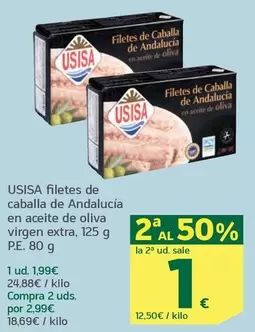 Oferta de Usisa - Filetes De Caballa De Andalucia En Aceite De Oliva Virgen Extra por 1,99€ en HiperDino