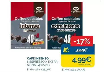 Oferta de Nestlé - Cafe Intenso Nespresso/extra Siena Pab 240g por 4,99€ en Supermercados La Despensa