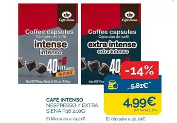 Oferta de Nestlé - Cafe Intenso Nespresso/extra Siena por 4,99€ en Supermercados La Despensa