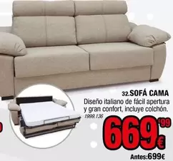 Oferta de Confort - Sofá Cama por 669,99€ en Rapimueble