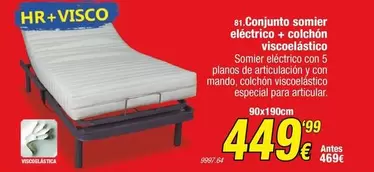 Oferta de Conjunto Somier Eléctrico + Colchón Viscoelastico por 449€ en Rapimueble