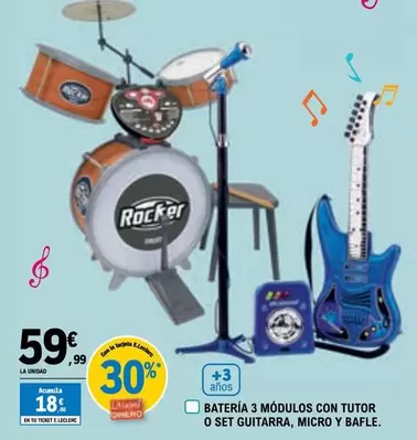 Oferta de Bateria 3 Modulos Con Tutor O Set Guitarra, Micro Y Bafle por 59,99€ en E.Leclerc