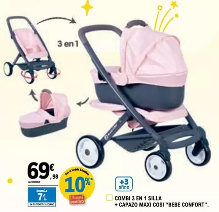 Oferta de Combi 3 En 1 Silla + Capazo Maxi Cosi "Bebe Confort" por 69,98€ en E.Leclerc