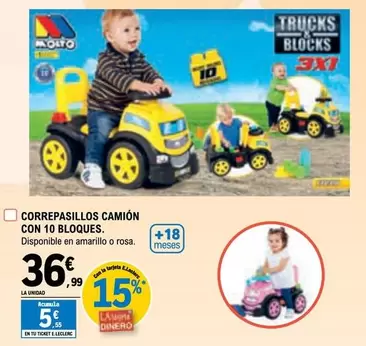 Oferta de Molto - Correpasillos Camión Con 10 Bloques por 36,99€ en E.Leclerc