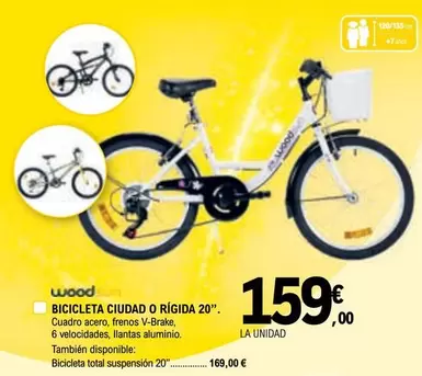 Oferta de Woodsun - Bicicleta Ciudad O Rigida 20" por 159€ en E.Leclerc