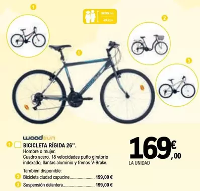 Oferta de Woodsun - Bicicleta Rigida 26" por 169€ en E.Leclerc