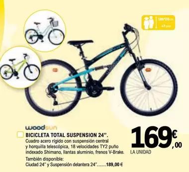 Oferta de Woodsun - Bicicleta Total Suspension 24" por 169€ en E.Leclerc